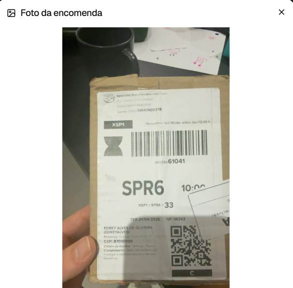 Foto de uma encomenda registrada pela caixa de passagem