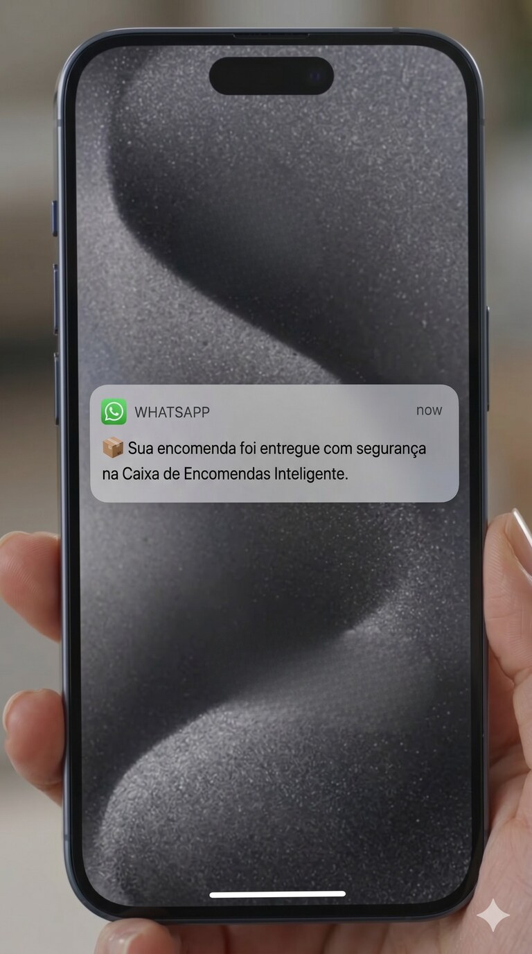 Morador recebendo a notificação da encomenda no WhatsApp